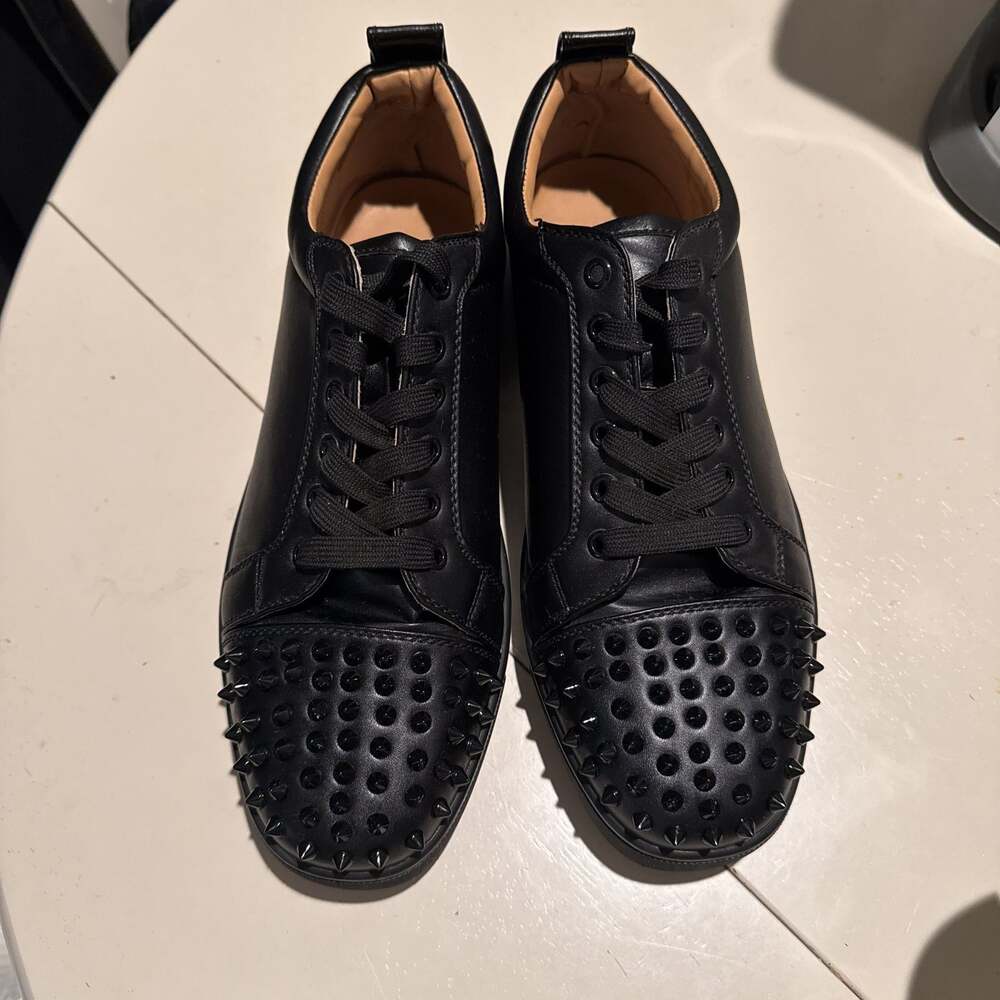 Christian Louboutin Louis Junior Spikes Flat Black Leather Sneakers